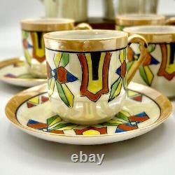 Vintage Lutsterware Handpainted Demitasse Coffee Set 14 Pieces Art Deco Japan