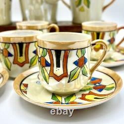 Vintage Lutsterware Handpainted Demitasse Coffee Set 14 Pieces Art Deco Japan