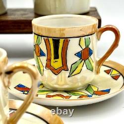 Vintage Lutsterware Handpainted Demitasse Coffee Set 14 Pieces Art Deco Japan