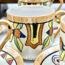 Vintage Lutsterware Handpainted Demitasse Coffee Set 14 Pieces Art Deco Japan