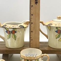 Vintage Lutsterware Handpainted Demitasse Coffee Set 14 Pieces Art Deco Japan