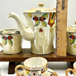 Vintage Lutsterware Handpainted Demitasse Coffee Set 14 Pieces Art Deco Japan