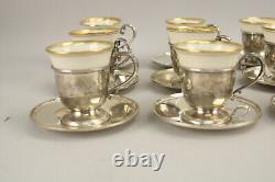 Vintage M Fred Hirsch Sterling Silver Egg Demitasse Cups Saucers Lenox Porcelain
