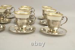 Vintage M Fred Hirsch Sterling Silver Egg Demitasse Cups Saucers Lenox Porcelain