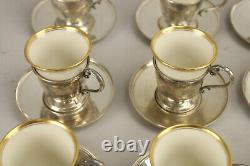Vintage M Fred Hirsch Sterling Silver Egg Demitasse Cups Saucers Lenox Porcelain