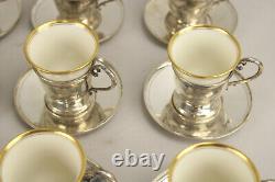 Vintage M Fred Hirsch Sterling Silver Egg Demitasse Cups Saucers Lenox Porcelain