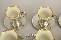 Vintage M Fred Hirsch Sterling Silver Egg Demitasse Cups Saucers Lenox Porcelain