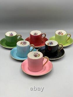 Vintage Marks & Rosenfield France Multicolor Demitasse Cups Saucers Six Sets