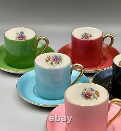 Vintage Marks & Rosenfield France Multicolor Demitasse Cups Saucers Six Sets