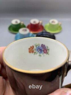 Vintage Marks & Rosenfield France Multicolor Demitasse Cups Saucers Six Sets