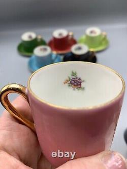 Vintage Marks & Rosenfield France Multicolor Demitasse Cups Saucers Six Sets