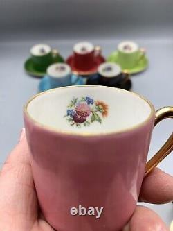 Vintage Marks & Rosenfield France Multicolor Demitasse Cups Saucers Six Sets