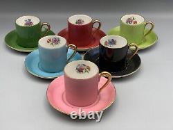 Vintage Marks & Rosenfield France Multicolor Demitasse Cups Saucers Six Sets