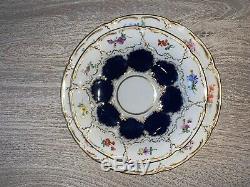 Vintage Meissen Blue Porcelain Floral Demitasse Cup & Saucer with Gold