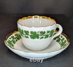 Vintage Meissen Demitasse Set of 4 Cups & Saucers Green Ivy Pattern, 24K Gold