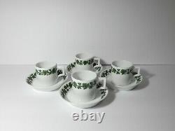 Vintage Meissen Set Of 4 White Demitasse Cups & Saucers Green Vine Square Handle