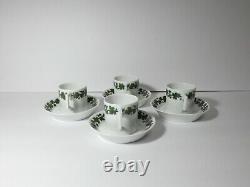 Vintage Meissen Set Of 4 White Demitasse Cups & Saucers Green Vine Square Handle