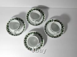 Vintage Meissen Set Of 4 White Demitasse Cups & Saucers Green Vine Square Handle