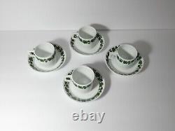 Vintage Meissen Set Of 4 White Demitasse Cups & Saucers Green Vine Square Handle