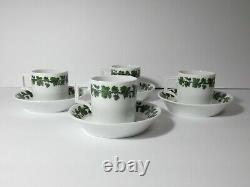 Vintage Meissen Set Of 4 White Demitasse Cups & Saucers Green Vine Square Handle