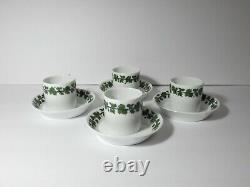 Vintage Meissen Set Of 4 White Demitasse Cups & Saucers Green Vine Square Handle