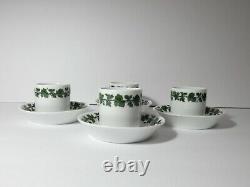 Vintage Meissen Set Of 4 White Demitasse Cups & Saucers Green Vine Square Handle