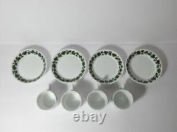 Vintage Meissen Set Of 4 White Demitasse Cups & Saucers Green Vine Square Handle