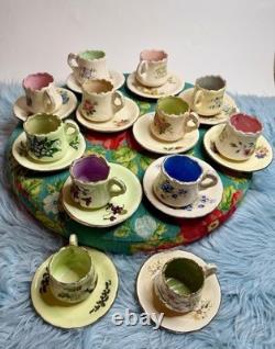 Vintage Months of the Year Demitasse Cups & Saucers Hand-Decorated Set of 12