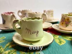Vintage Months of the Year Demitasse Cups & Saucers Hand-Decorated Set of 12