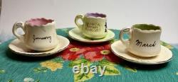 Vintage Months of the Year Demitasse Cups & Saucers Hand-Decorated Set of 12