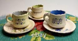 Vintage Months of the Year Demitasse Cups & Saucers Hand-Decorated Set of 12