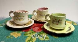 Vintage Months of the Year Demitasse Cups & Saucers Hand-Decorated Set of 12