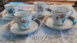 Vintage Mottahedeh The Merian Service Set Of 4 Demitasse Cups & Saucers