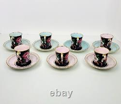 Vintage Paragon Demitasse Cup and Saucer Set of 14 Double Warrant Pink Teal Blue