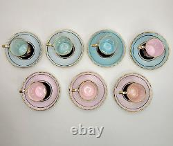 Vintage Paragon Demitasse Cup and Saucer Set of 14 Double Warrant Pink Teal Blue