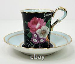 Vintage Paragon Demitasse Cup and Saucer Set of 14 Double Warrant Pink Teal Blue