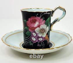 Vintage Paragon Demitasse Cup and Saucer Set of 14 Double Warrant Pink Teal Blue