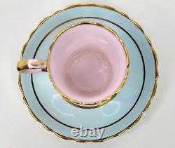 Vintage Paragon Demitasse Cup and Saucer Set of 14 Double Warrant Pink Teal Blue