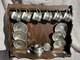 Vintage Peltro Pewter Italian 95 Espresso Demitasse Wooden Display Shelf