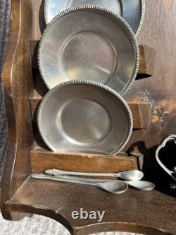 Vintage Peltro Pewter Italian 95 Espresso DEMITASSE Wooden Display Shelf