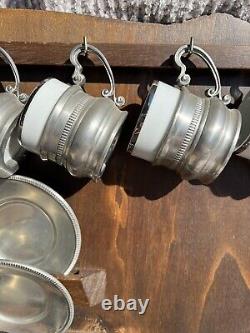Vintage Peltro Pewter Italian 95 Espresso DEMITASSE Wooden Display Shelf