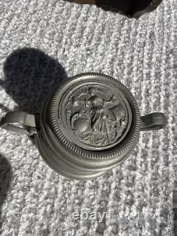 Vintage Peltro Pewter Italian 95 Espresso DEMITASSE Wooden Display Shelf