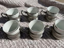 Vintage Peltro Pewter Italian 95 Espresso DEMITASSE Wooden Display Shelf