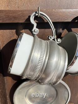 Vintage Peltro Pewter Italian 95 Espresso DEMITASSE Wooden Display Shelf