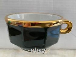 Vintage Pillivuyt France MCM Demitasse Espresso Cups Saucers Green Gold Set of 8