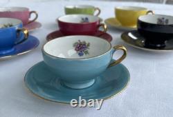 Vintage Rare M & R Made in France Demitasse Cups & Saucers Floral Set of 7