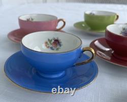 Vintage Rare M & R Made in France Demitasse Cups & Saucers Floral Set of 7