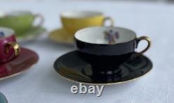Vintage Rare M & R Made in France Demitasse Cups & Saucers Floral Set of 7