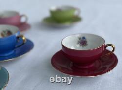 Vintage Rare M & R Made in France Demitasse Cups & Saucers Floral Set of 7