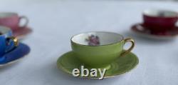 Vintage Rare M & R Made in France Demitasse Cups & Saucers Floral Set of 7